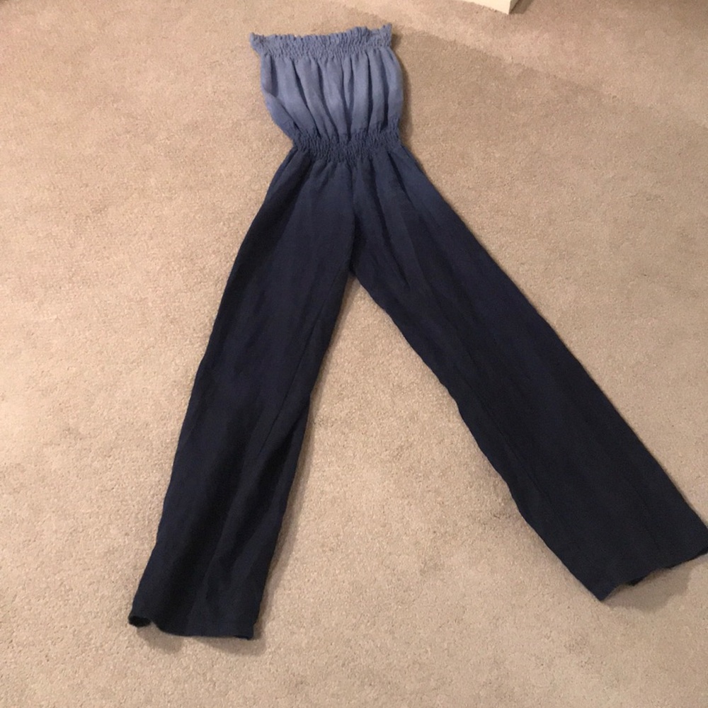 Strapless Ombre Wide-Leg Jumpsuit - Blue